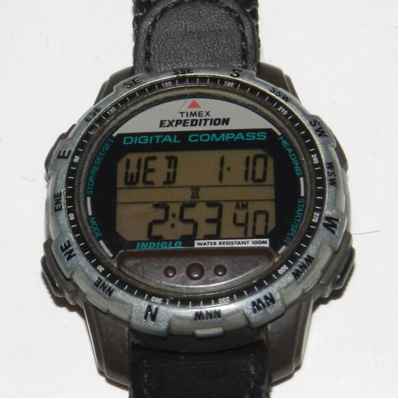 Vintage Timex Expedition Digital Compass Watch Men Black Strap Band New Battery - Picture 1 of 14